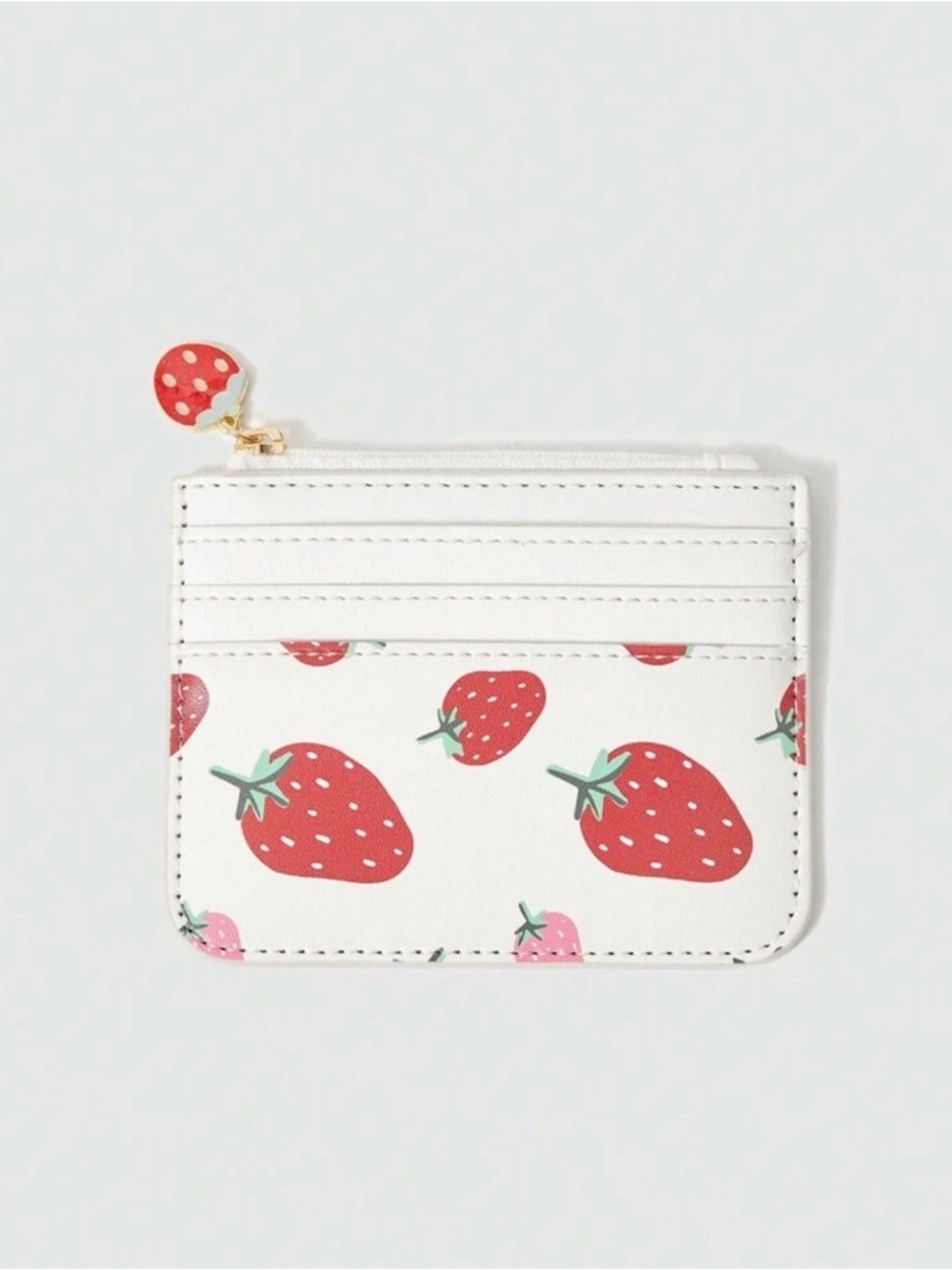Strawberry Print Card Wallet - White